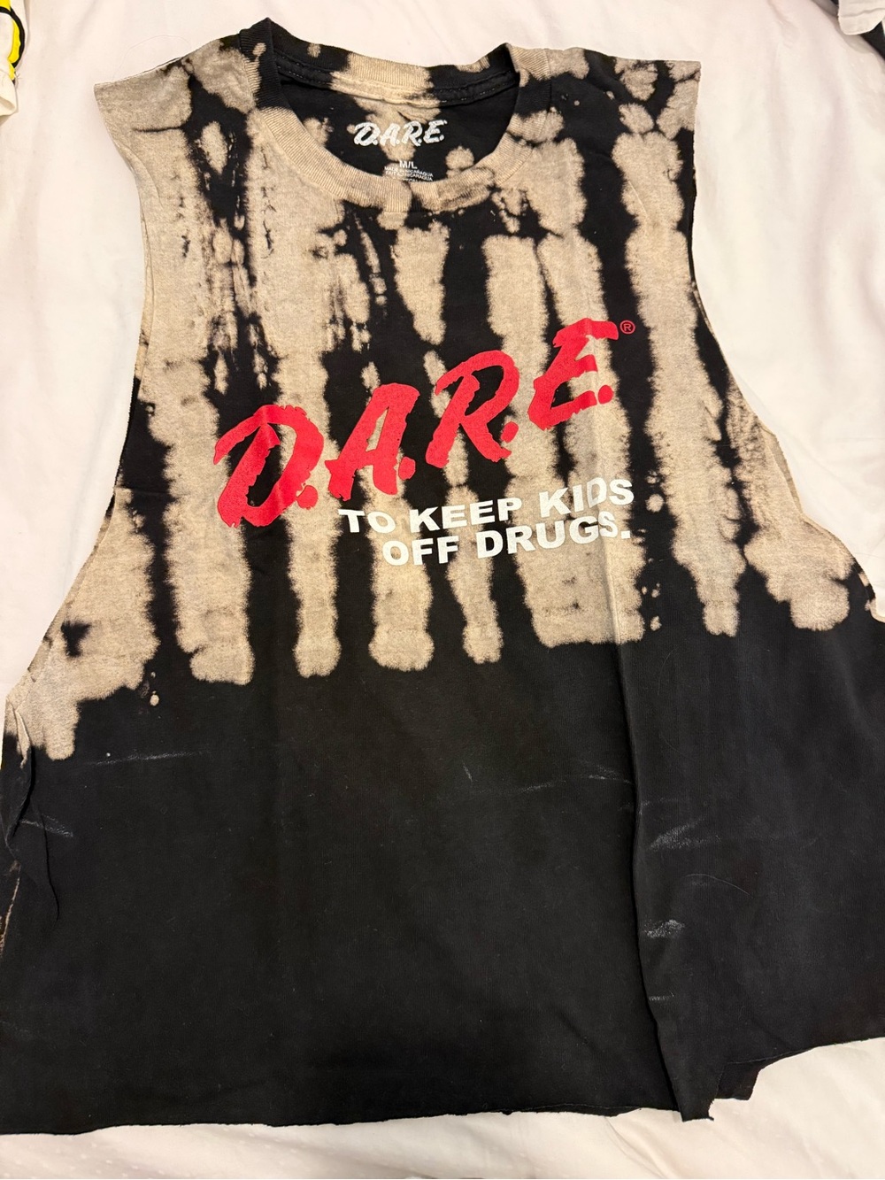 D.A.R.E. Tie-Dye Sleeveless Tank Top - Black & Bleach